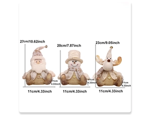 Detailed size guide for light-up plush Santa Snowman and Reindeer holiday decorations