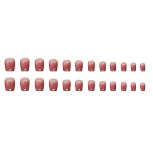 Burgundy gradient cat-eye press-on nails with glitter finish 24pcs square round set