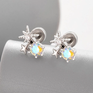 Star Cartilage Stud Earring Titanium Steel Copper Colorful Cubic Zirconia Opal Screw Back Piercing Jewelry Women Chic