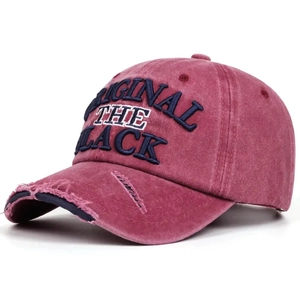 Vintage burgundy distressed denim baseball cap with embroidered Original lettering