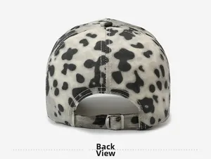Detail view of the leopard print baseball cap with adjustable metal back buckle and strap