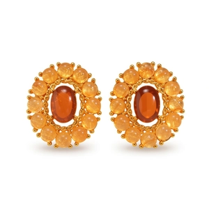 Pendientes vintage de ágata naranja ovalada con marco geométrico de metal chapado en oro