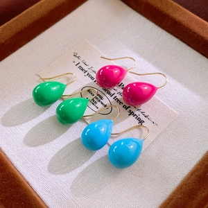 Minimalist teardrop hook earrings with glossy enamel finish in vibrant candy colors