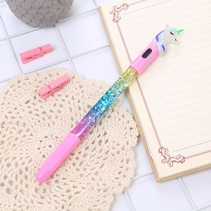 Penna gel unicorno rosa con sabbie mobili liquide colorate e glitter per scuola