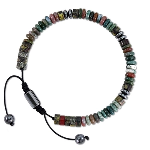 Natural agate and black magnetic stone beaded bracelet with adjustable woven cord