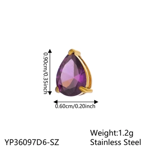 Macro detail of purple water drop zircon pendant with precise 0.90cm by 0.60cm dimensions