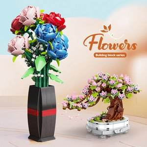 DIY artificial flower bouquet and cherry blossom bonsai building block toy set