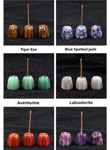 Detailed grid of crystal incense burners in tiger eye, aventurine and labradorite stones