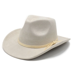 Chapeau de cowboy western classique en daim crème avec ruban en cuir et bord large