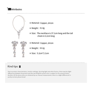 Detailed size and material specification chart for zircon butterfly jewelry set