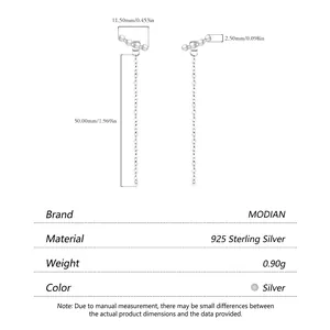 Minimalist S925 sterling silver long chain earrings with four small beads design