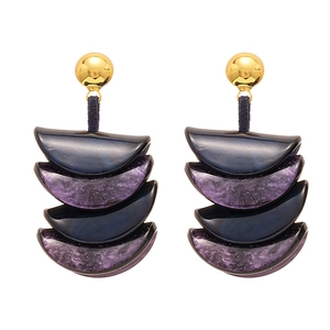 Vintage irregular geometric resin earrings with blue and purple shimmer in gold setting