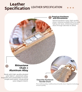 Detailed macro view of champagne gold evening bag with rhinestones and alloy chain