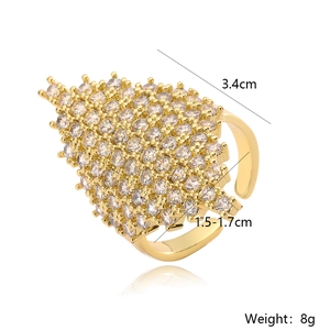 Detailed size view of gold leaf ring with cubic zirconia showing 3.4cm length