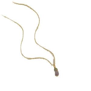 French vintage gold chain necklace with a purple and green zircon eggplant pendant
