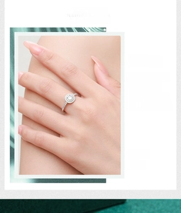 Classic S925 sterling silver halo ring with round cubic zirconia on female finger