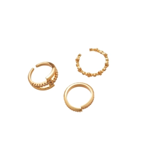 Three-piece set of 18k gold plated adjustable rings featuring cubic zirconia accents