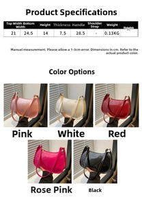 Detailed size chart and multi-color options for the PU leather shoulder bag