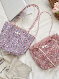 Sac Seau Fourre-tout À Fleurs Pour Femmes Sac À Main Portable En Toile Polyester Décontracté