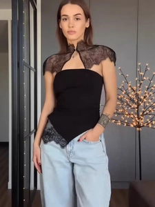 Cape En Dentelle Elégante Et Bustier Sans Bretelles Coupe Ajustée Sexy Col Montant Tenue De Soirée Femmes