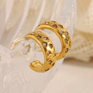 Elegant 18K gold plated stainless steel C-shaped earrings with star and moon zircon studs