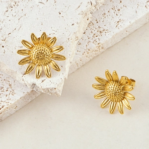 Elegant gold-plated sunflower stud earrings set in high-quality stainless steel for women