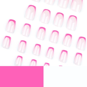 French rose pink press-on nails set with translucent base in various sizes