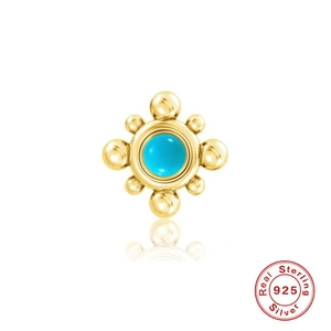 Vintage 925 sterling silver turquoise stud earring with golden ball flower design