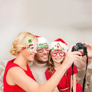 Three-piece Christmas paper glasses set with Santa and Snowman designs for family parties