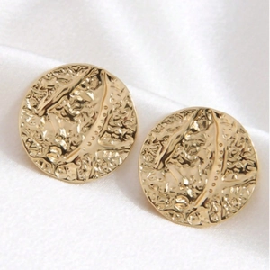 Minimalist Round Gold Stainless Steel Hammered Stud Earrings For Women Modern Textured Geometric Jewelry Birthday Gift