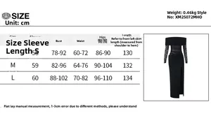 Size chart detail for mesh lace bodycon dress showing sleeve, bust, and waist measurements