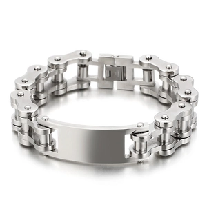 Bracelet chaîne motard pour hommes en acier poli avec plaque centrale personnalisable