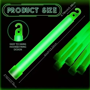 6-inch neon green glow stick with hook design and dimensions for outdoor camping