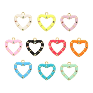 Colorful heart pendants with enamel finish and small zircons for DIY jewelry