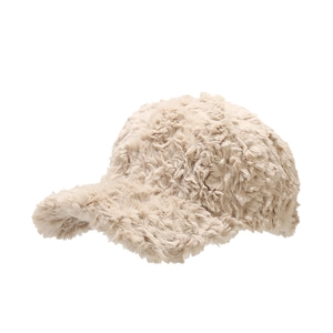 Winter faux fur baseball cap in beige, stylish warm plush hat for women outdoors