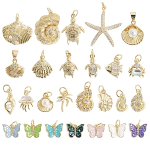 Ocean Life Shell Sea Turtle Butterfly Charms Pendants For DIY Jewelry Making Copper Brass With Rhinestone Artificial Pearl