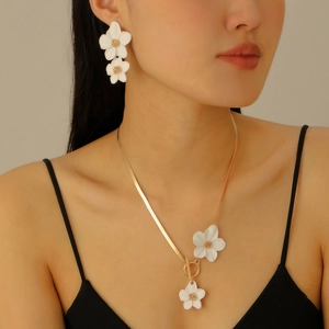 Flower Jewelry Set Alloy Gold Plated Enamel Floral Necklace Earrings Anklet Bracelet Women Fashion Accessories Snake Chain