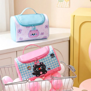 Trousse de toilette étanche en PU panda mignon avec motifs à carreaux et texte sweet