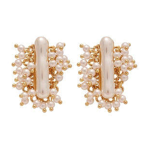 French vintage geometric earrings with baroque faux pearls and gold wire wrap