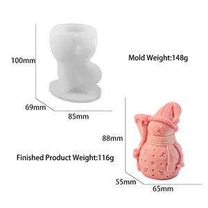 3D silicone snowman candle mold with dimensions showing size for DIY Christmas crafts