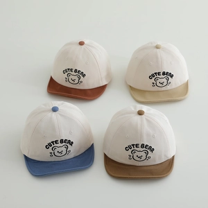 Kids Baseball Cap Cotton Peaked Hat Sun Protection Cute Bear Embroidery Adjustable For Baby Boys Girls Casual