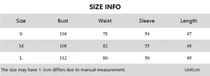 Detailed size chart for short knit cardigan including bust, waist, and length measurements