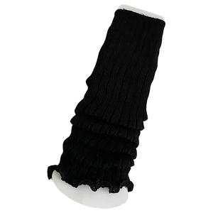 Black JK Lolita style knitted leg warmers with ribbed texture for women's winter fashion