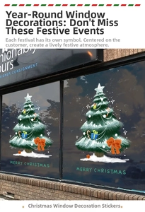Détail d'autocollants de sapin de Noël avec neige et texte Merry Christmas sur verre