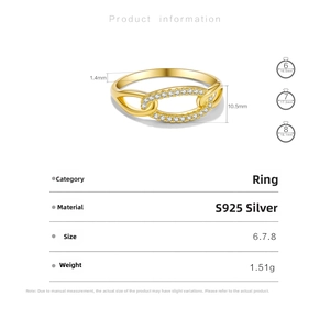 Detailed size parameters of 18K gold S925 silver ring with micro-pave zirconia design