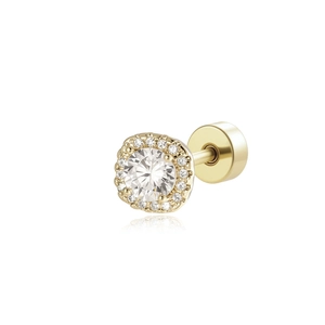 French retro coffee gold square iris cross stud earring with sparkling round zircon center