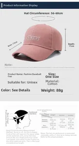Size chart showing baseball cap dimensions and head circumference measuring instructions