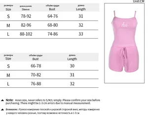 Size chart for women's slim camisole and shorts athletic set in centimeters
