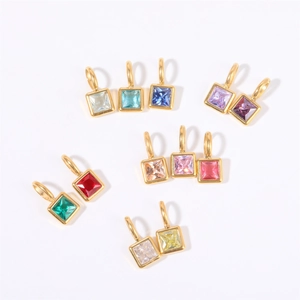 Square 18k gold plated titanium steel pendants with various colorful birthstones