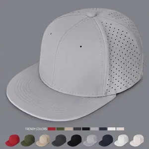 Snapback Hat Polyester Elastic Laser Perforated Breathable Flat Brim Solid Color Stretch Fit Street Dance For Men